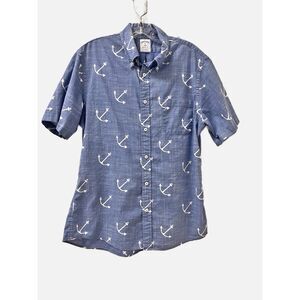 Brooks Brothers 1818 Regent Fit Blue w/White Anchors Short Sleeve Shirt Size M